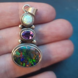 Opal and amethyst sterling silver pendant